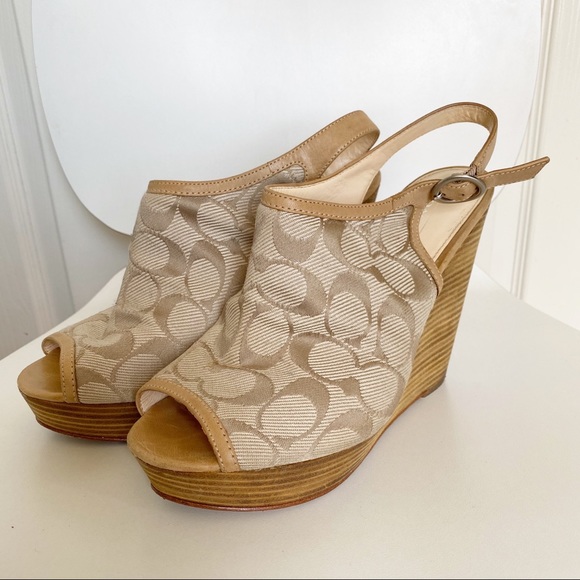 Coach Shoes - Coach “Janet” Tan Wedges!